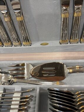 Stainless Steel Gold Accent Flatware Set - Silver & Gold